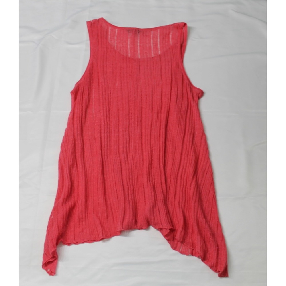 Eileen Fisher Linen Silk Blend Tank Top Women's L Coral Pink Sharkbite Hem - Picture 5 of 8